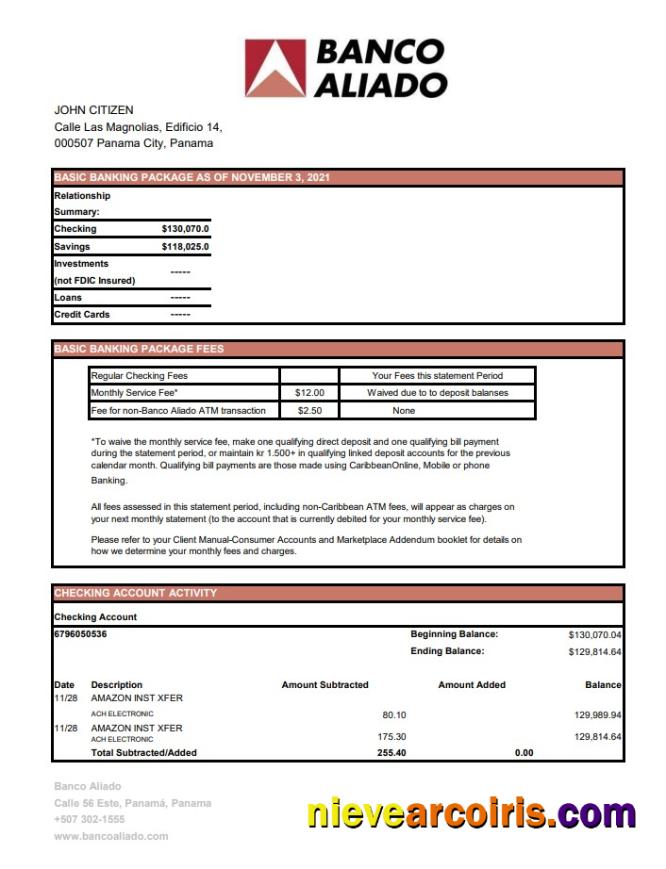 Panama Banco Aliado excel pdf